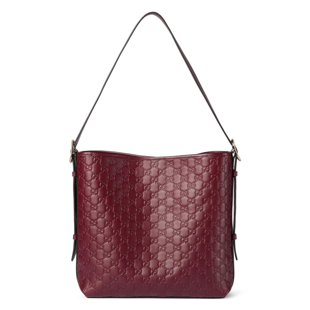 Gucci GG Calfskin Emblem Medium Shoulder Bag - Pink in Pink - detail view 11 showing the bag's shape, material finish and visible design details.