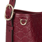 Gucci GG Calfskin Emblem Medium Shoulder Bag - Pink in Pink - rear view showing the bag's shape, material finish and visible design details.