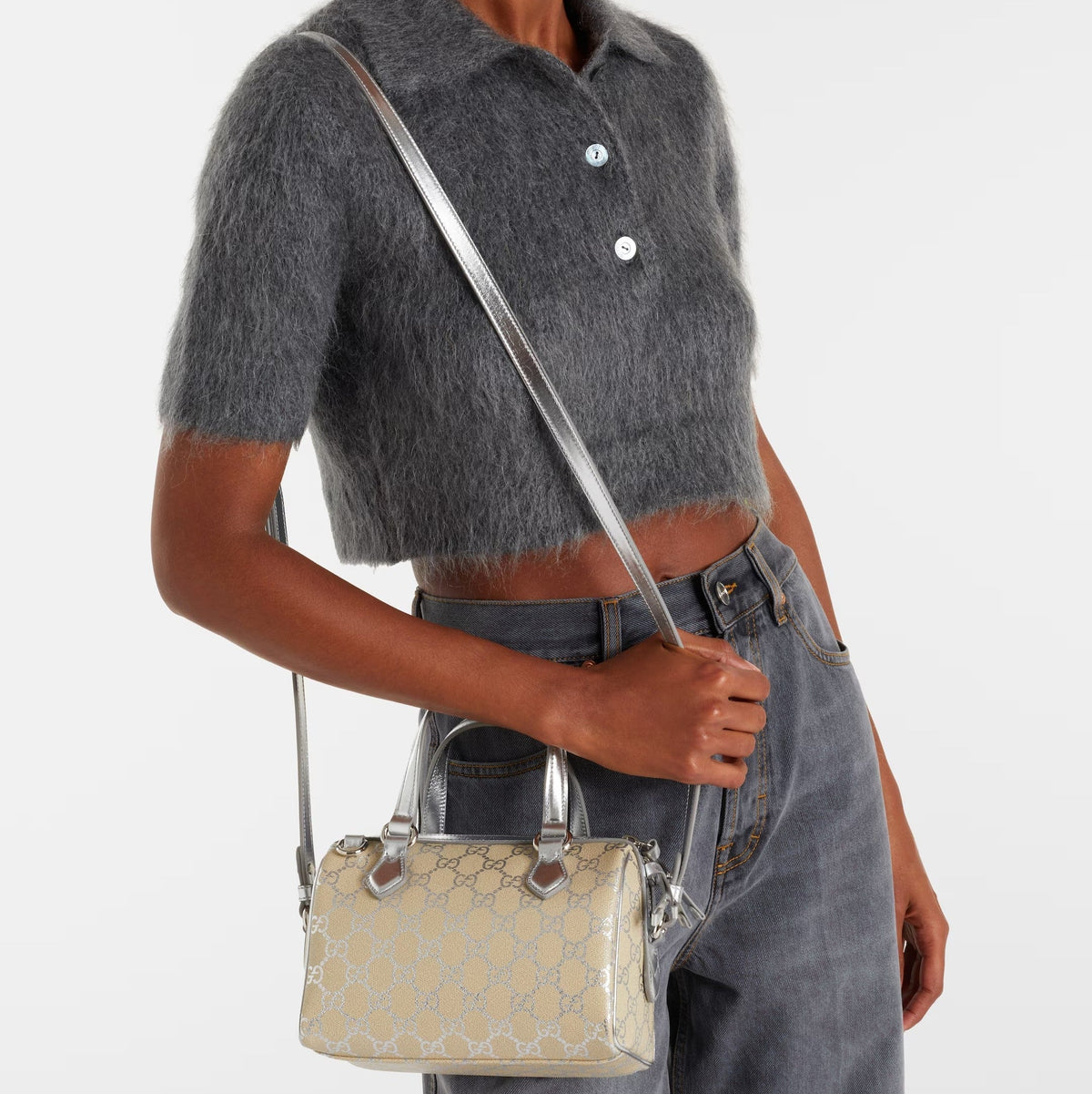 Gucci GG Emblem Small Top Handle Bag – Beige