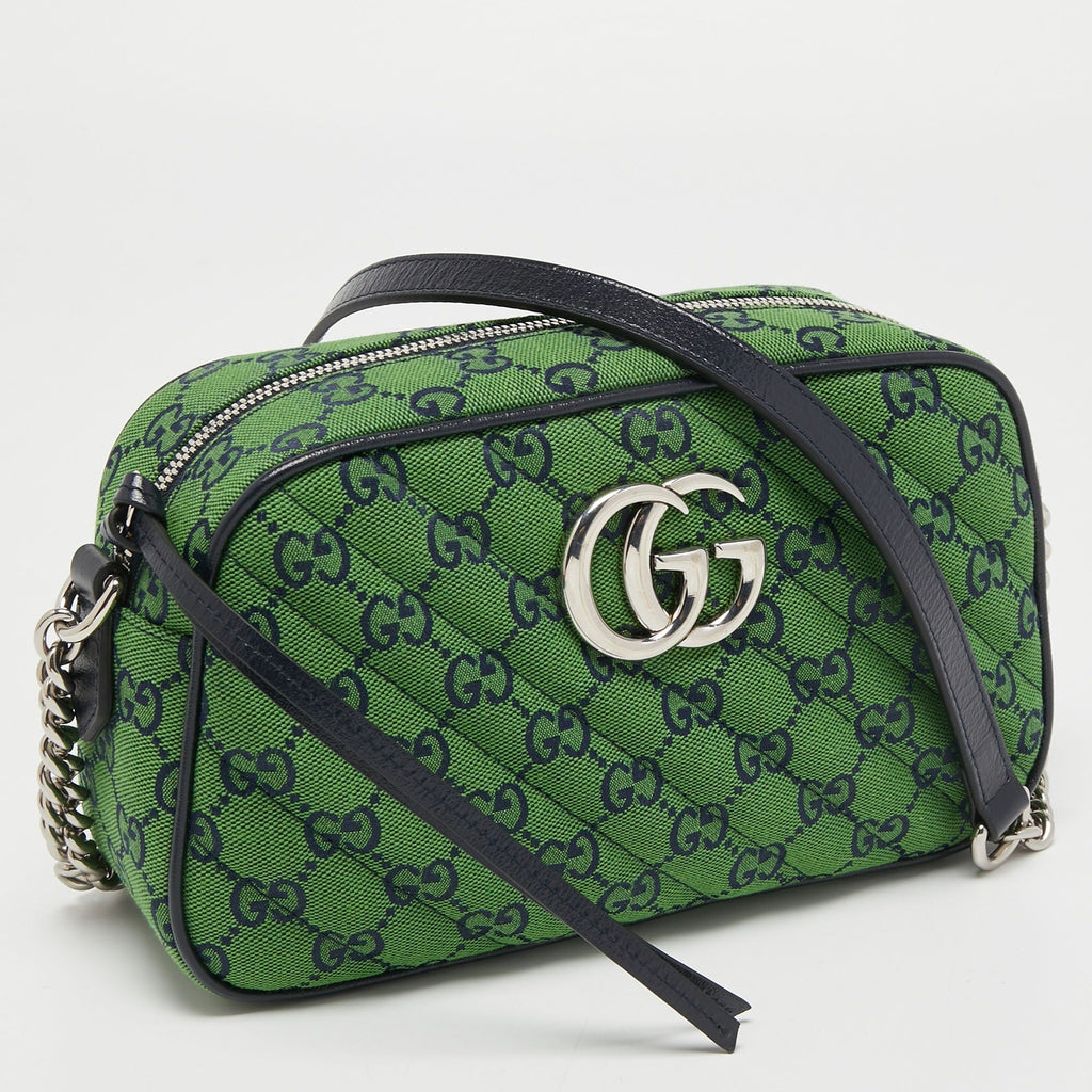 Gucci GG Canvas Marmont Small Shoulder Bag - Green in Green - detail view 4 showing the bag's shape, material finish and visible design details.