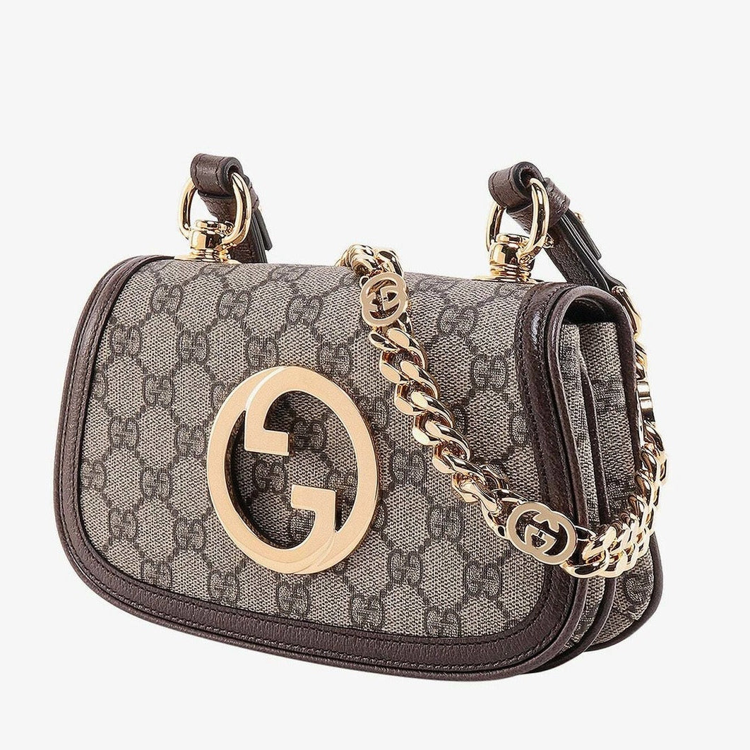 Gucci Blondie Mini GG Supreme Canvas Shoulder Bag - Beige in Beige - detail view 8 showing the bag's shape, finish and visible design details.
