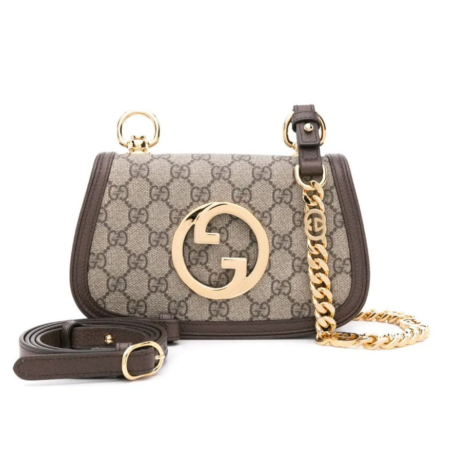 Gucci Blondie Mini GG Supreme Canvas Shoulder Bag - Beige in Beige - side view showing the bag's shape, finish and visible design details.