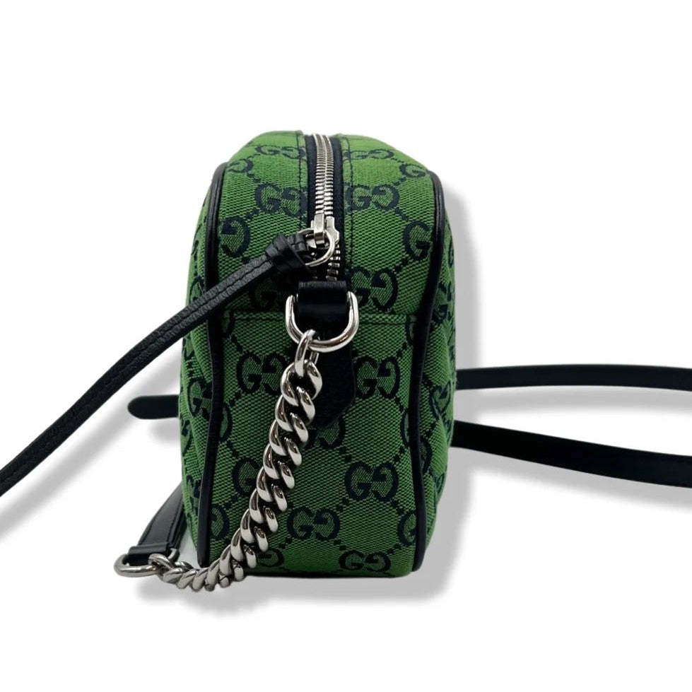 Gucci GG Canvas Marmont Small Shoulder Bag - Green in Green - detail view 7 showing the bag's shape, material finish and visible design details.