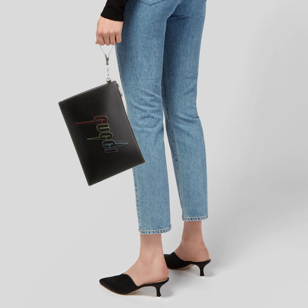 Gucci Blade Embroidered Leather Clutch Pouch - Black in Black - detail view 7 showing the bag's shape, finish and visible design details.