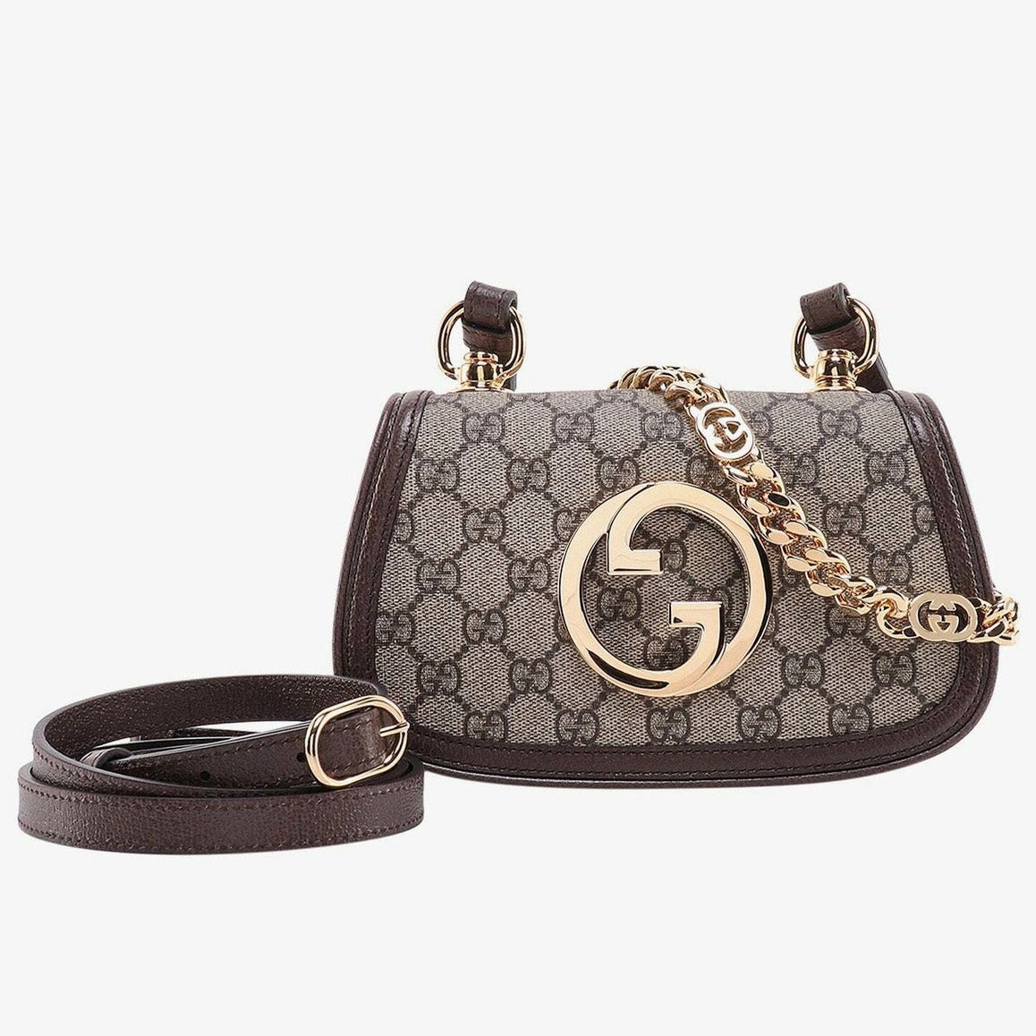 Gucci Blondie Mini GG Supreme Canvas Shoulder Bag - Beige in Beige - detail view 5 showing the bag's shape, finish and visible design details.