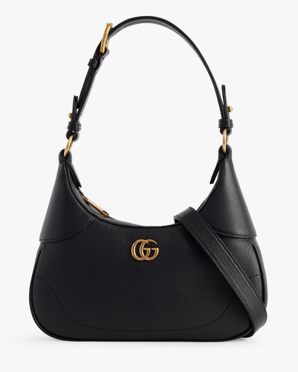 Gucci Aphrodite Small Leather Shoulder Bag - Black in Black - side view showing the bag's shape, finish and visible design details.