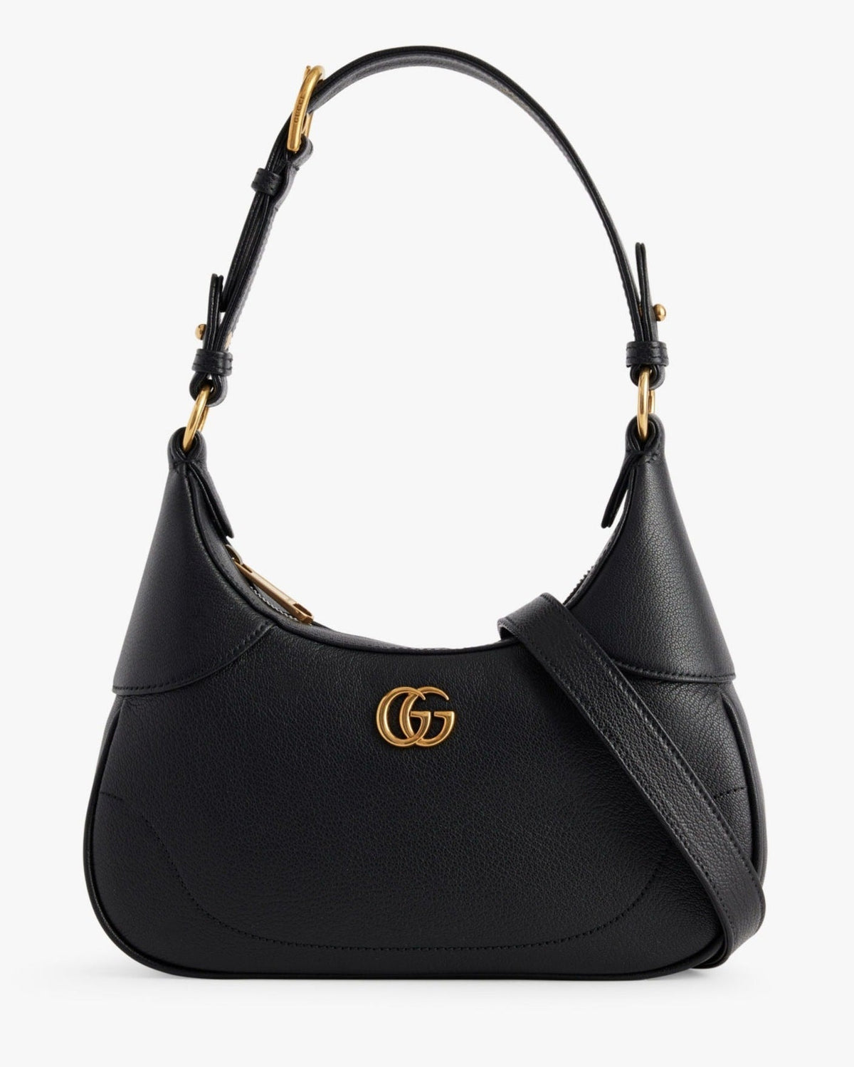 Gucci Aphrodite Small Leather Shoulder Bag - Black in Black - side view showing the bag's shape, finish and visible design details.