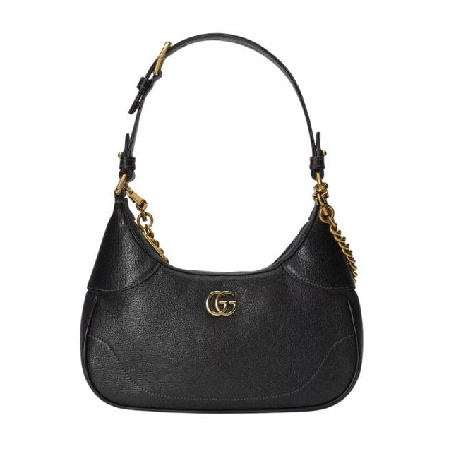 Gucci Aphrodite Small Leather Shoulder Bag - Black in Black - front view showing the bag's shape, finish and visible design details.