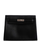 Front view of Hermes Kelly Danse II in black Swift leather with palladium hardware