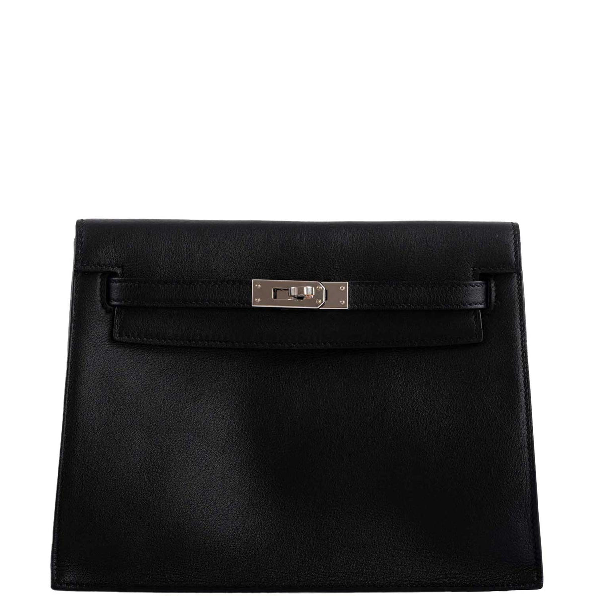 Front view of Hermes Kelly Danse II in black Swift leather with palladium hardware
