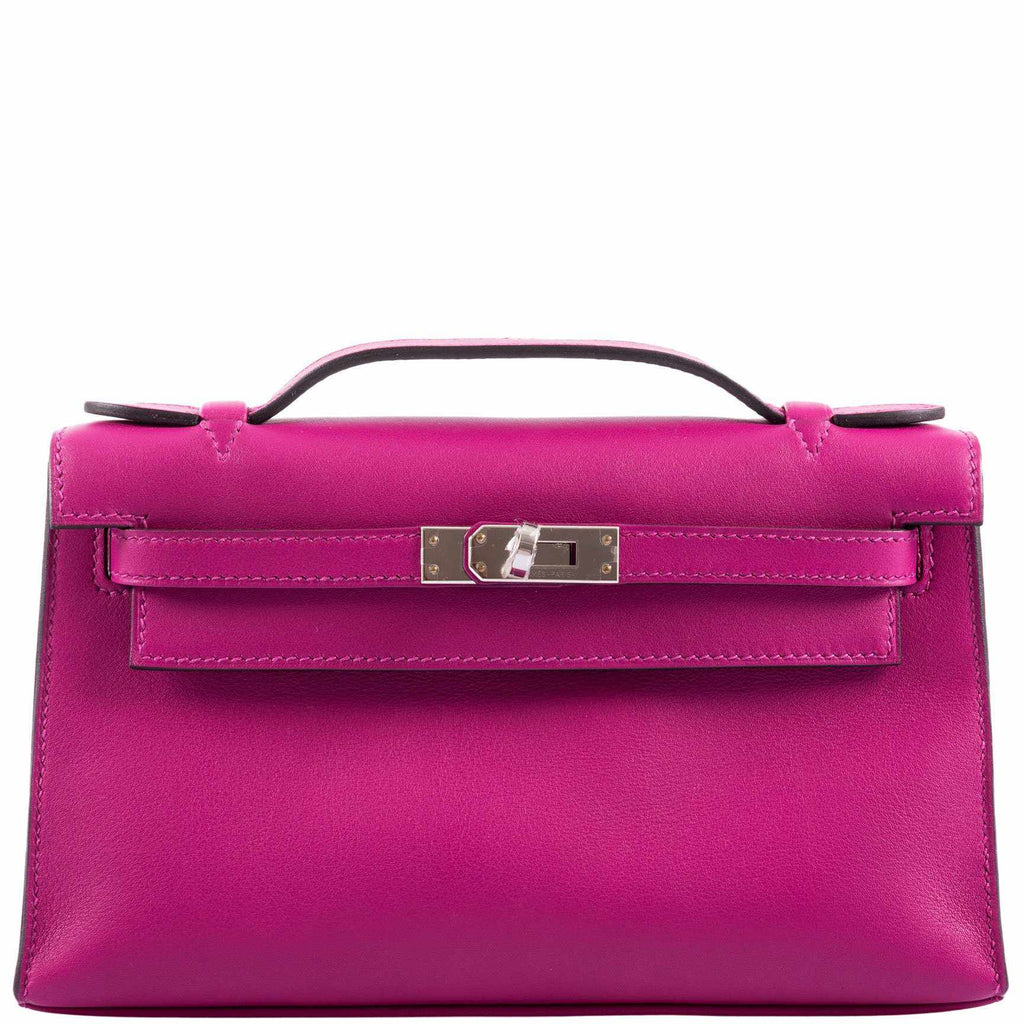 Hermes Kelly Mini Pochette Rose Pourpre Swift Palladium Hardware, Kelly Mini Pochette in Rose Pourpre Swift wi