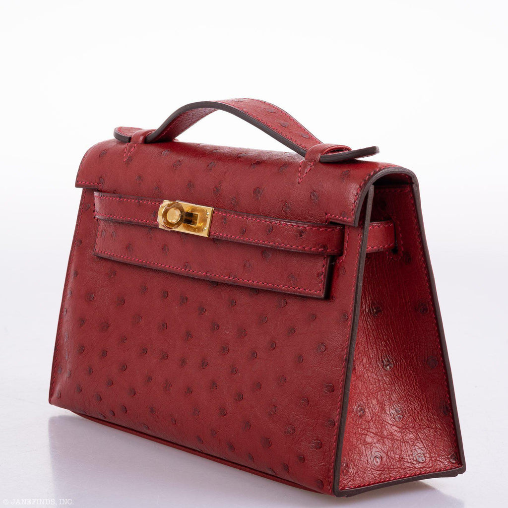 Hermes Kelly Mini Pochette Rouge Vif Ostrich Gold Hardware - 2017, A - back view