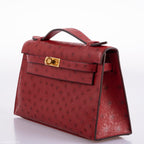 Hermes Kelly Mini Pochette Rouge Vif Ostrich Gold Hardware - 2017, A - back view