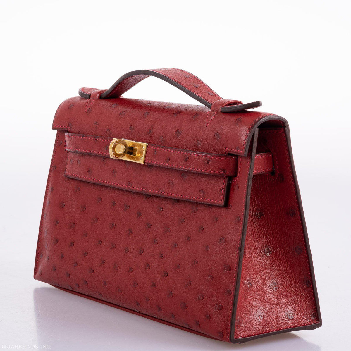 Hermes Kelly Mini Pochette Rouge Vif Ostrich Gold Hardware - 2017, A - back view