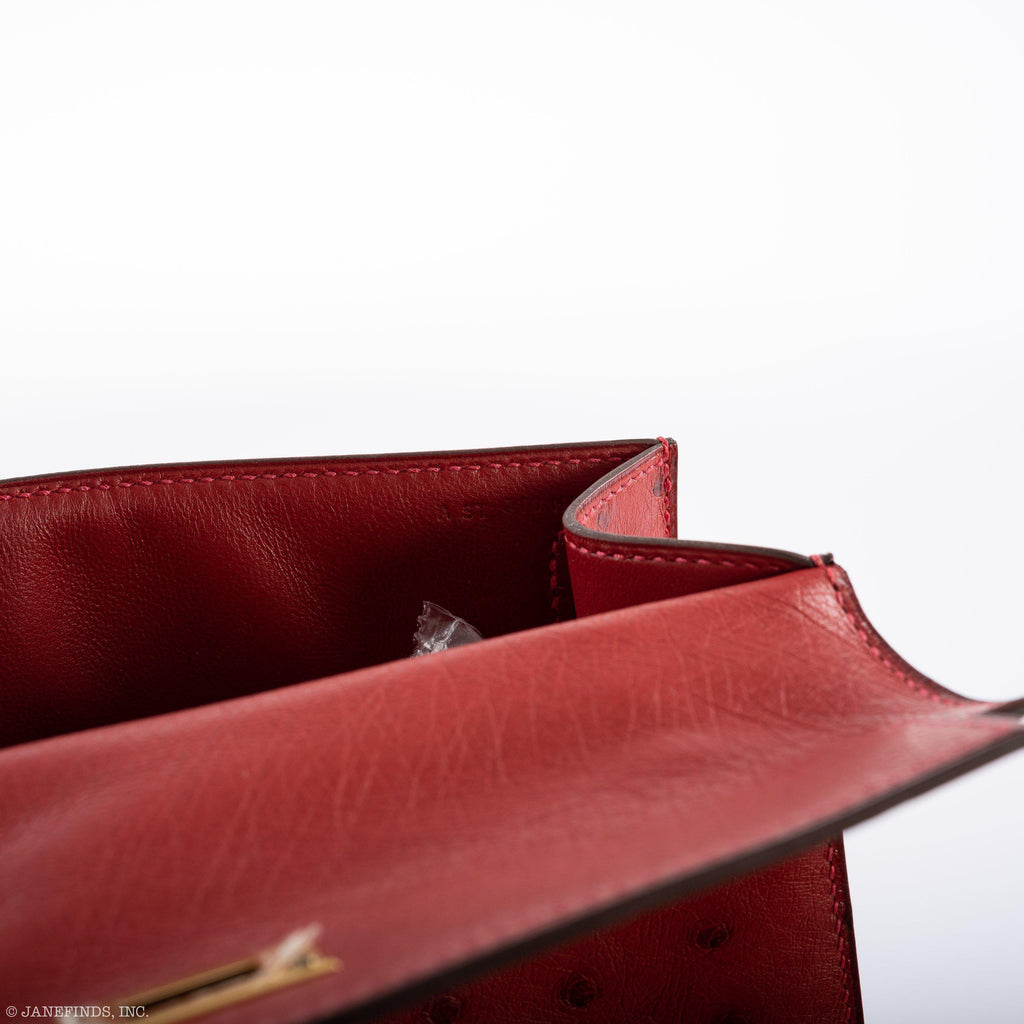 Hermes Kelly Mini Pochette Rouge Vif Ostrich Gold Hardware - 2017, A - hardware detail