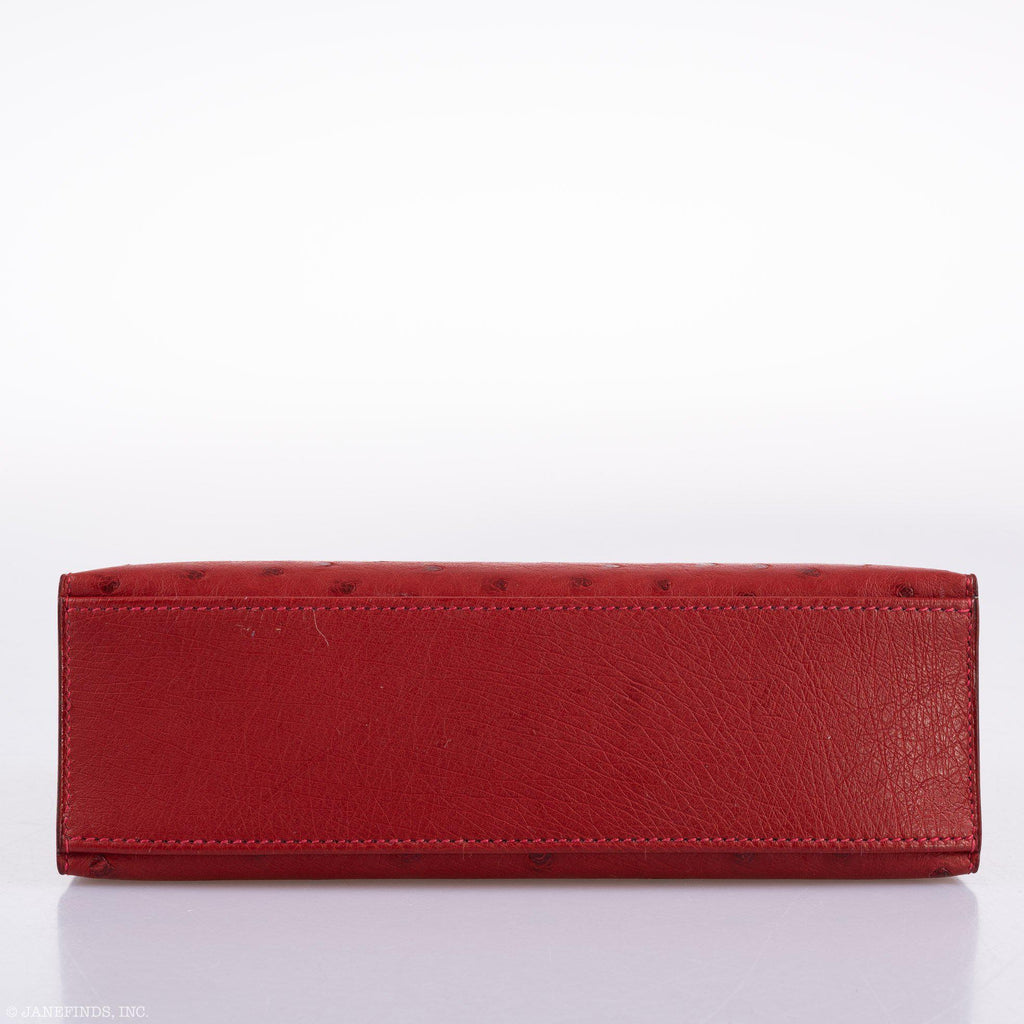 Hermes Kelly Mini Pochette Rouge Vif Ostrich Gold Hardware - 2017, A - top view