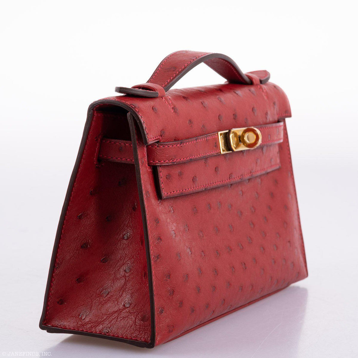 Hermes Kelly Mini Pochette Rouge Vif Ostrich Gold Hardware - 2017, A - side view