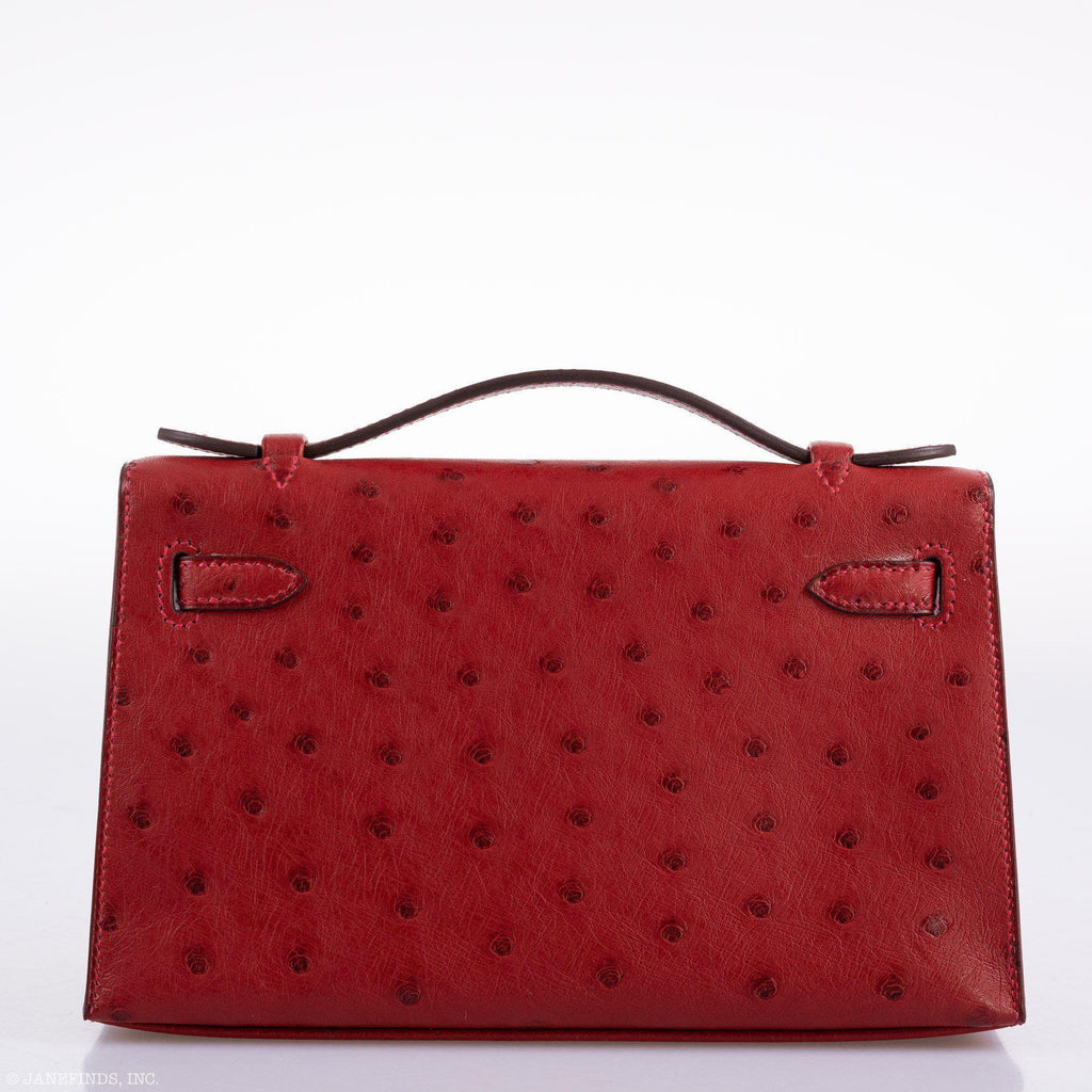 Hermes Kelly Mini Pochette Rouge Vif Ostrich Gold Hardware - 2017, A - top view