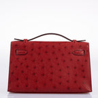 Hermes Kelly Mini Pochette Rouge Vif Ostrich Gold Hardware - 2017, A - top view