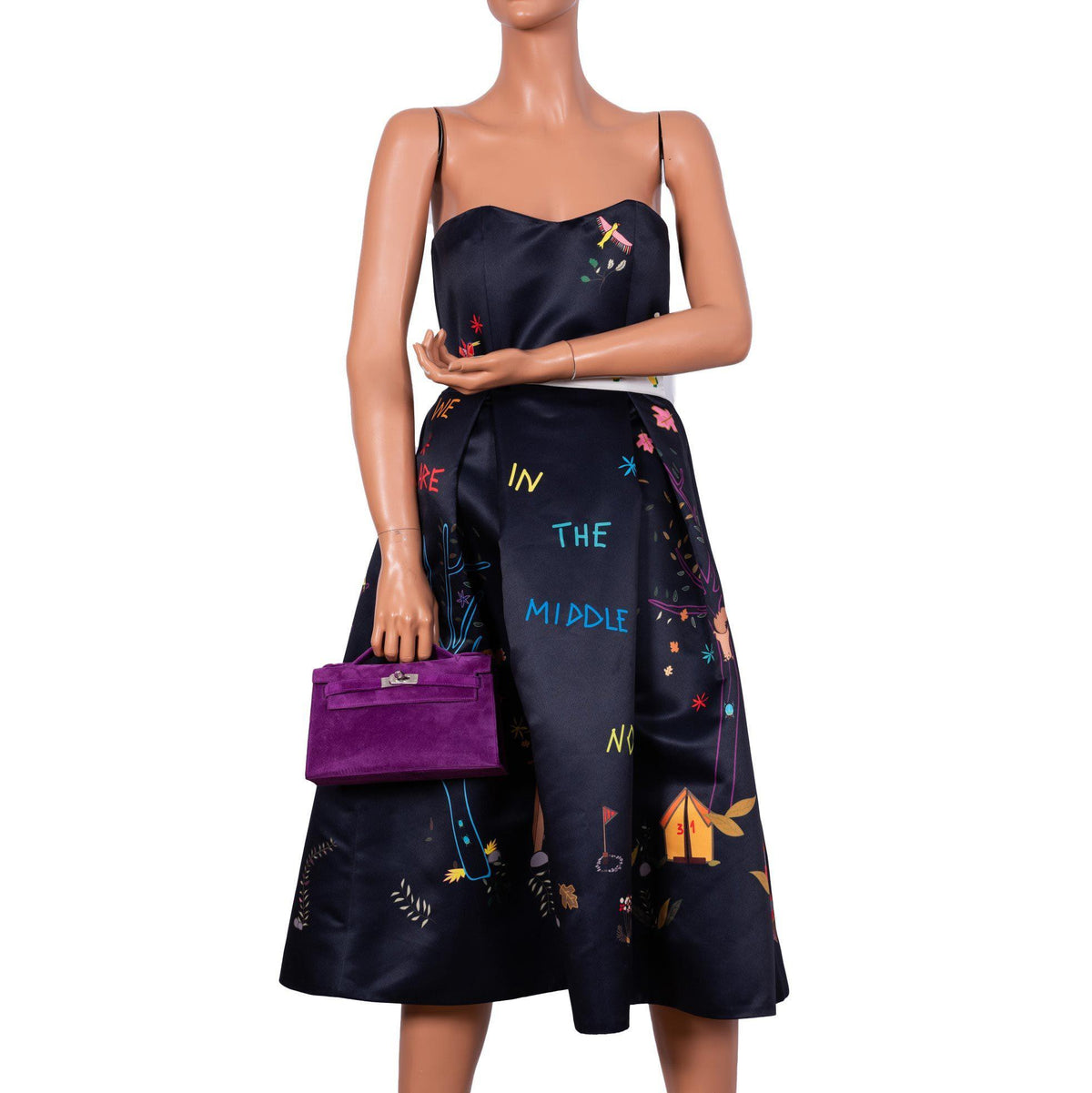 Hermes Kelly Pochette Violet Veau Doblis Suede Palladium Hardware, Angled view showing plush suede texture and