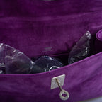 Hermes Kelly Pochette Violet Veau Doblis Suede Palladium Hardware, Base view showing structure and finish