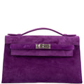 Hermes Kelly Pochette Violet Veau Doblis Suede Palladium Hardware, Kelly Pochette in Violet Veau Doblis suede