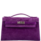 Hermes Kelly Pochette Violet Veau Doblis Suede Palladium Hardware, Kelly Pochette in Violet Veau Doblis suede