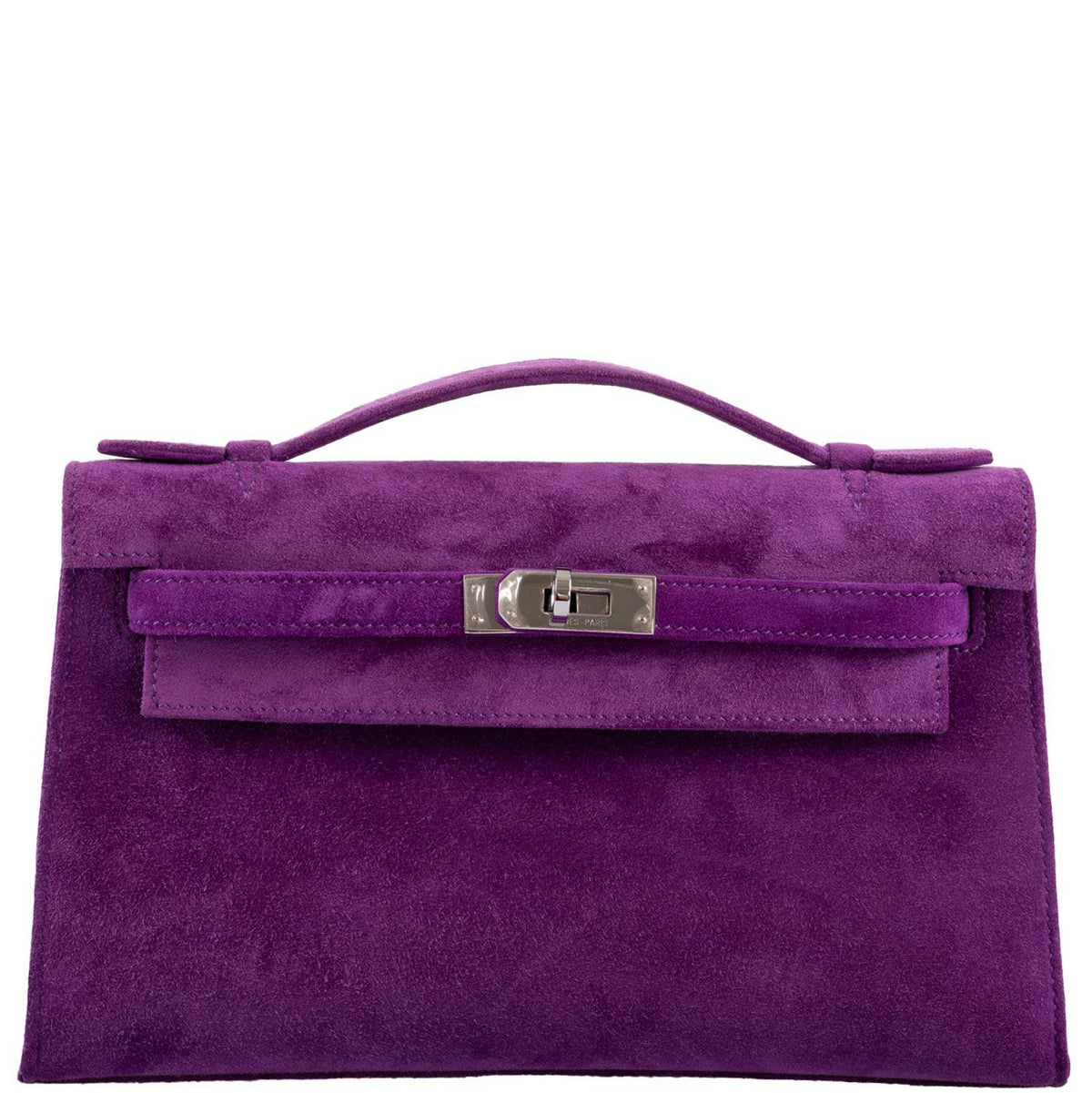 Hermes Kelly Pochette Violet Veau Doblis Suede Palladium Hardware, Kelly Pochette in Violet Veau Doblis suede