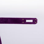 Hermes Kelly Pochette Violet Veau Doblis Suede Palladium Hardware, Lifestyle shot highlighting vivid Violet to