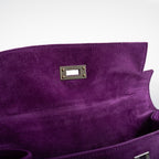 Hermes Kelly Pochette Violet Veau Doblis Suede Palladium Hardware, interior compartment