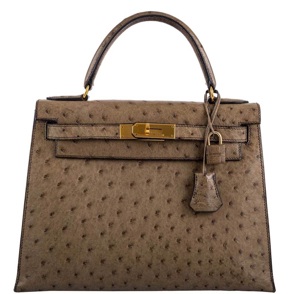 Hermes Kelly 28 Sellier Mousse Ostrich Gold Hardware - Circle W, Kelly 28 ostrich leather bag