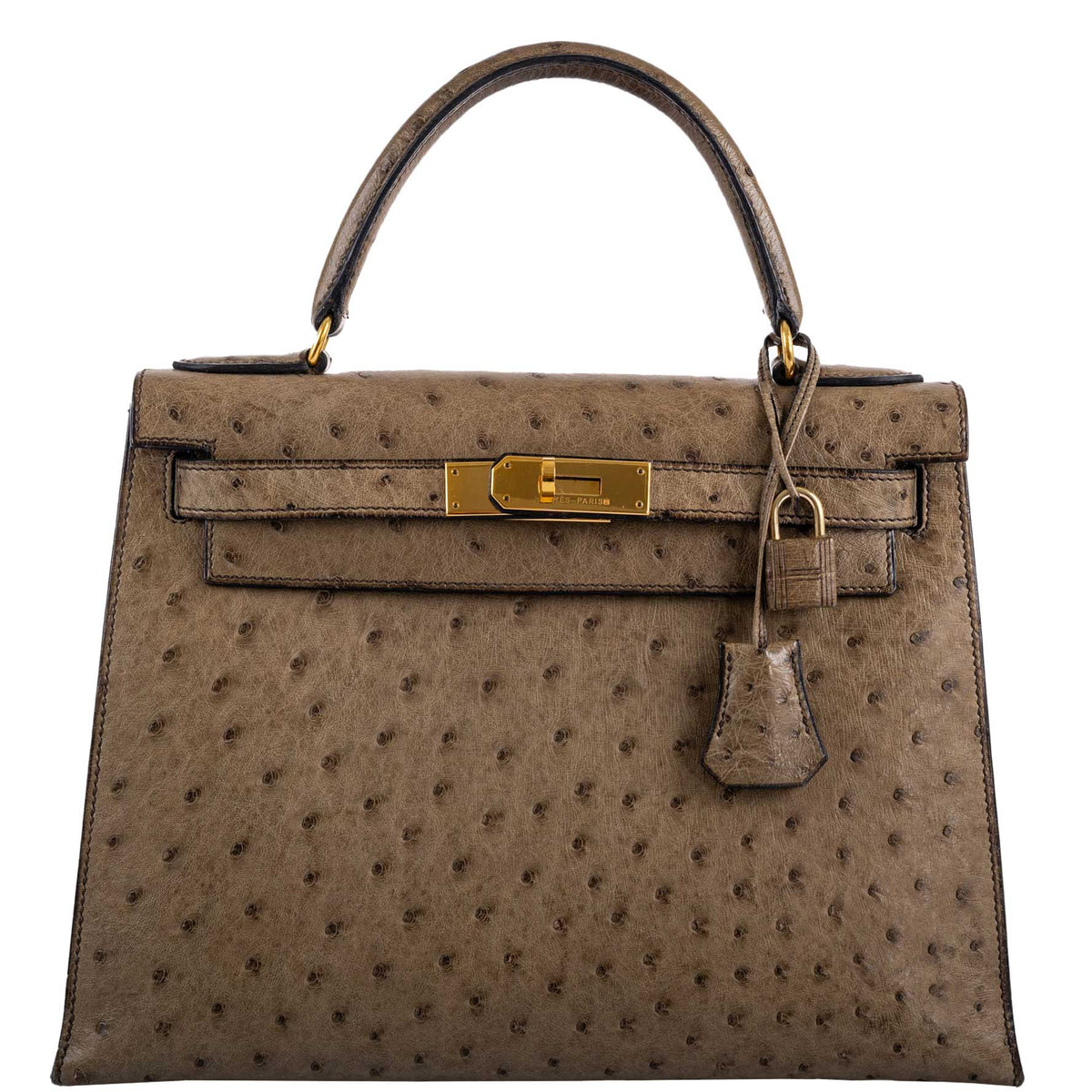Hermes Kelly 28 Sellier Mousse Ostrich Gold Hardware - Circle W, Kelly 28 ostrich leather bag