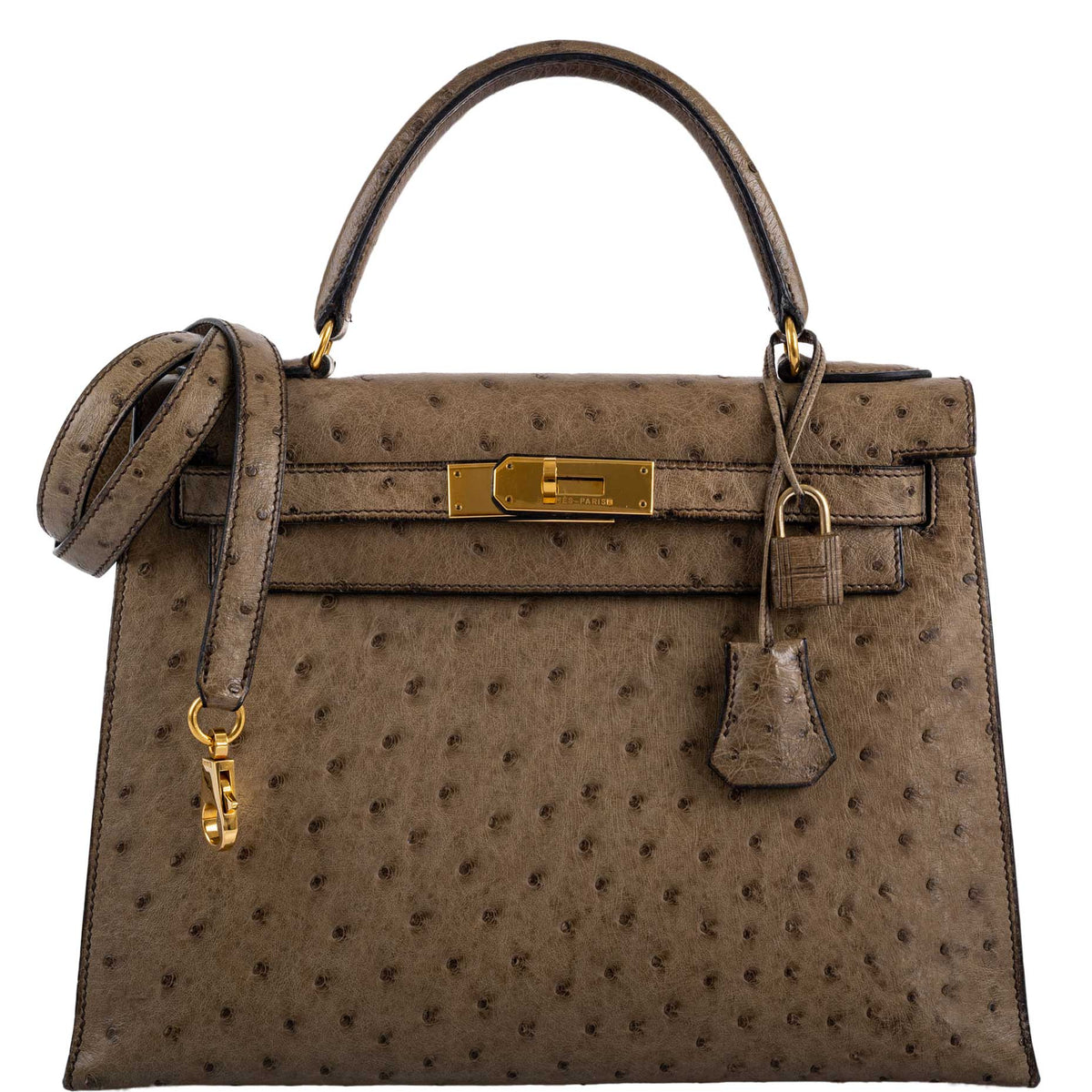 Hermes Kelly 28 Sellier Mousse Ostrich Gold Hardware - Circle W, Kelly 28 Mousse ostrich structured silhouette
