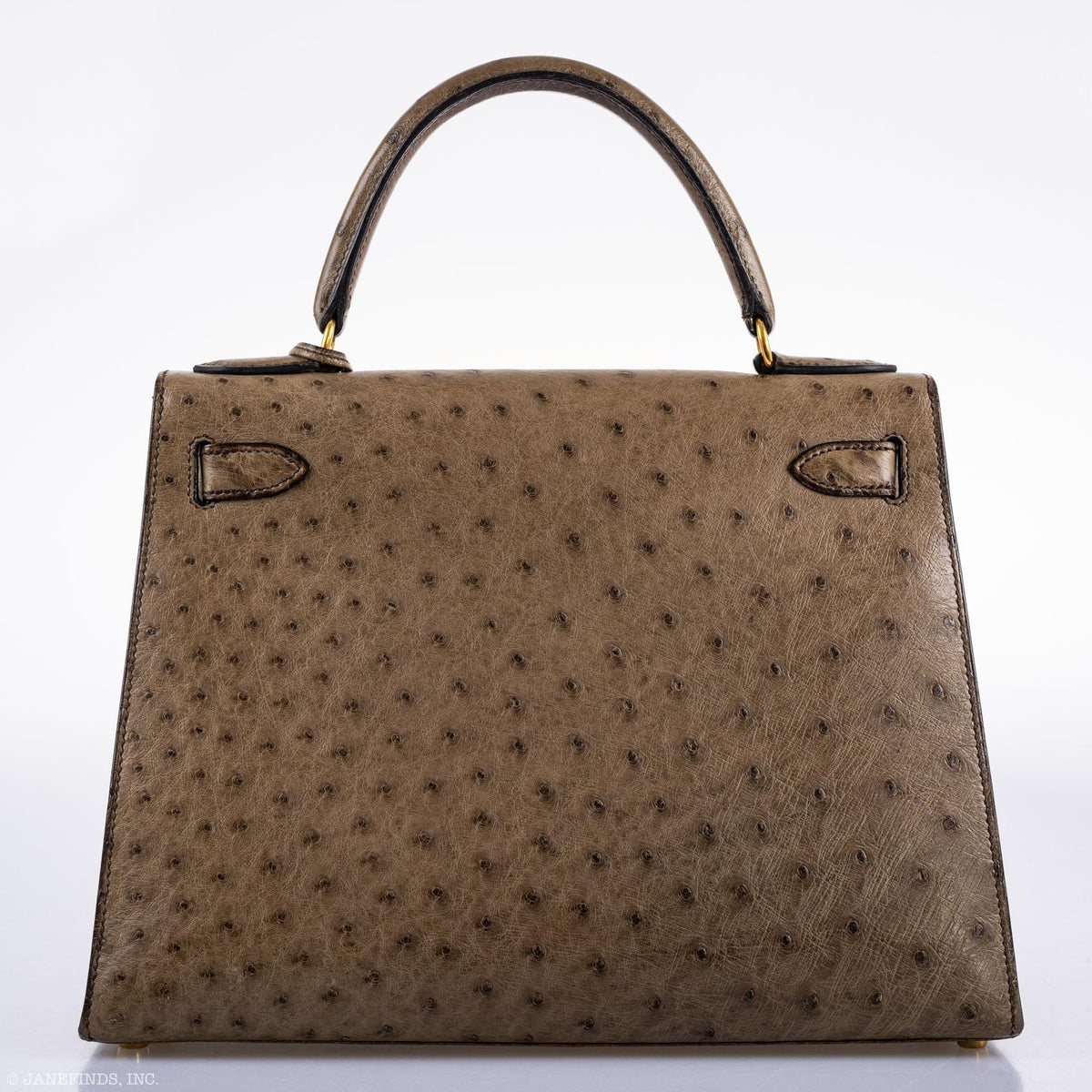 Hermes Kelly 28 Sellier Mousse Ostrich Gold Hardware - Circle W, Rolled handle and gold strap attachment