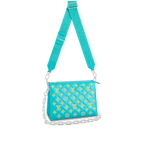 The handbag from a low angle, showcasing its structure and voluminous shape
