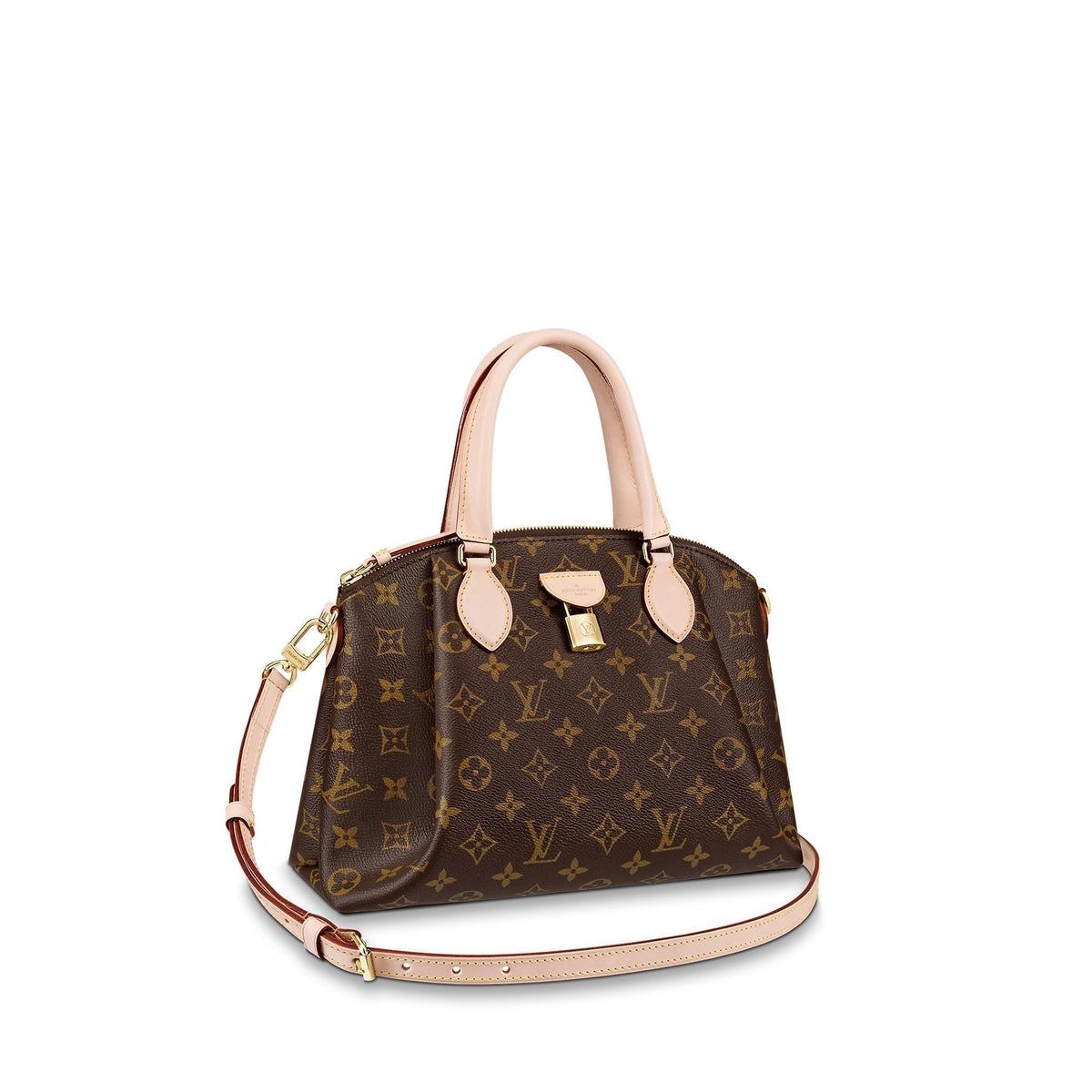 Front view of the Louis Vuitton Rivoli PM in Monogram canvas.

