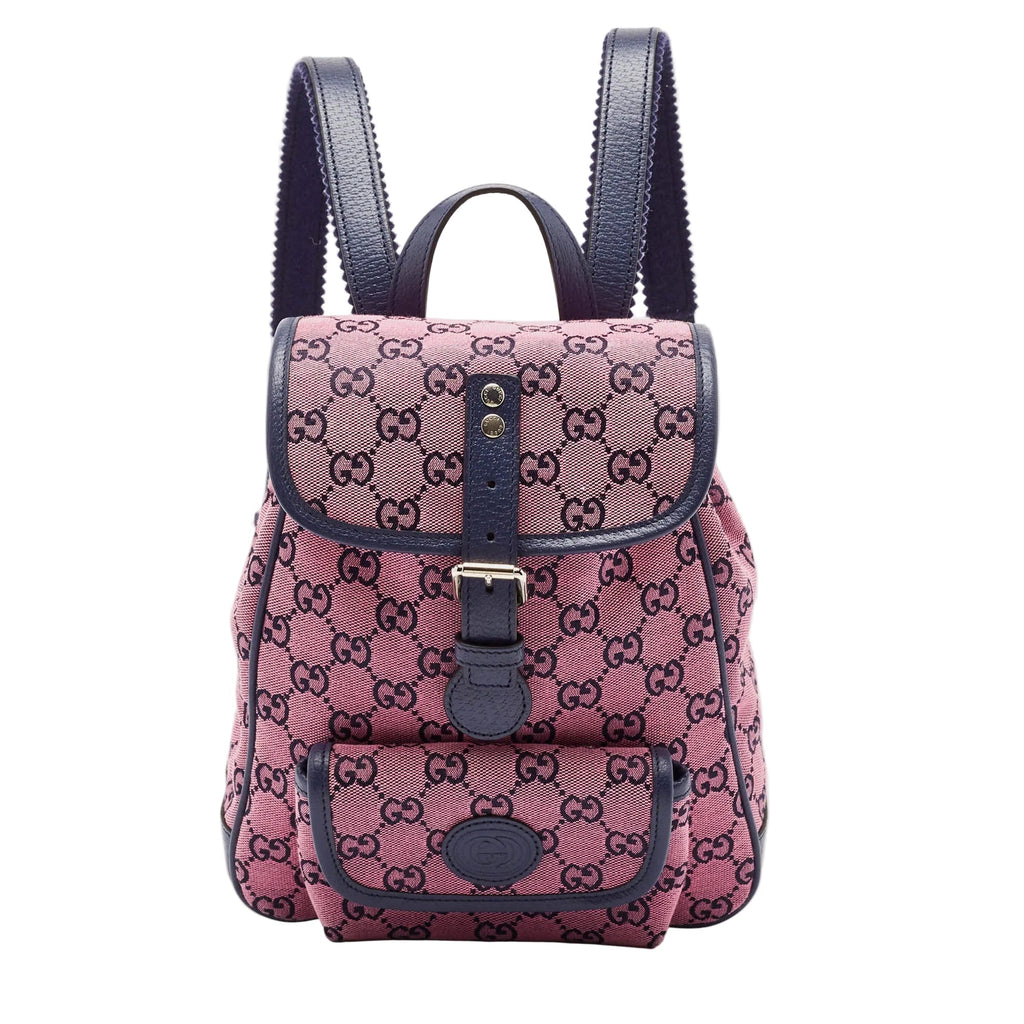 Gucci GG Canvas Backpack - Pink in Pink - front view showing the bag's shape, material finish and visible design details.