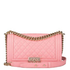 Chanel Pink Quilted Caviar Medium Boy Bag Light Gold Hardware