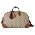 Gucci GG Canvas Medium Leather - Trimmed Duffel Bag in Beige - front view showing the bag's shape, material finish and visible design details.