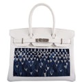 Vintage Hermes Birkin 30 in White Epsom leather with a custom feather panel and palladium hardware